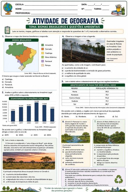 Atividade de Geografia: Biomas Brasileiros e Questões Ambientais