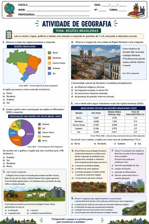 Atividade de Geografia: Regiões Brasileiras